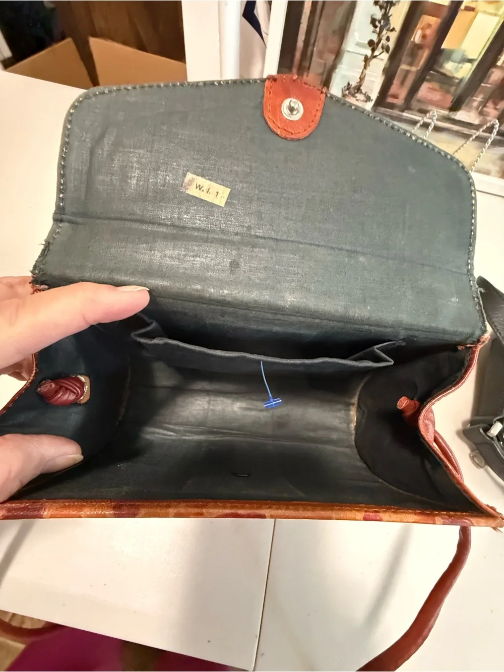 Non branded Leather Crossbody Bag in Brown and Red